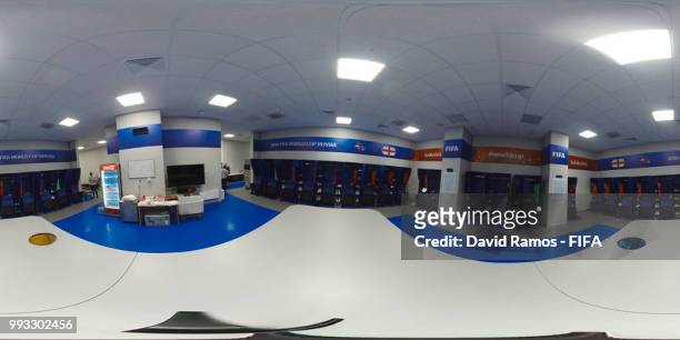 General view inside the England dressing room prior to the 2018 FIFA World Cup Russia Quarter Final match between Sweden and England at Samara Arena...