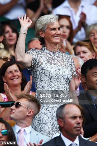 Judy Murray attends day six of the Wimbledon Lawn Tennis Championships at All England Lawn Tennis and Croquet Club on July 7, 2018 in London, England.