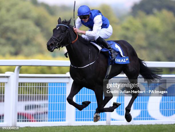 Awesometank ridden by James Doyle leads the field home to win The Coral Distaff Race run during Coral Eclipse day at Sandown Park Racecourse, Esher.