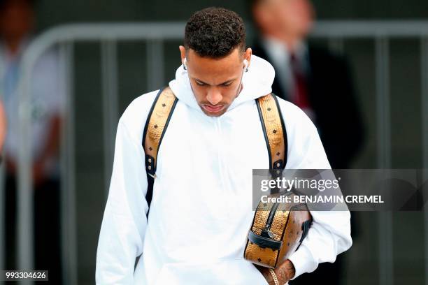 Brazil's forward Neymar leaves his team's hotel in Kazan on July 7 a day after the five-time champions crashed out of the Russia 2018 World Cup...