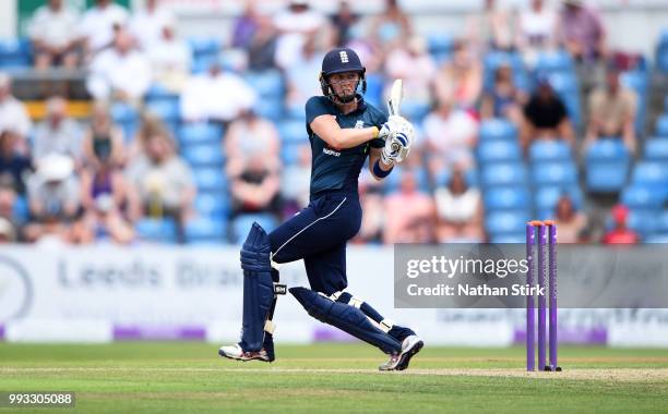 Heather Knight of England batting during the 1st ODI ICC Women's Championship match between England Women and New Zealand at Headingley on July 7,...