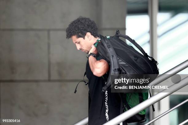 Brazil's defender Marquinhos leaves his team's hotel in Kazan on July 7 a day after the five-time champions crashed out of the Russia 2018 World Cup...