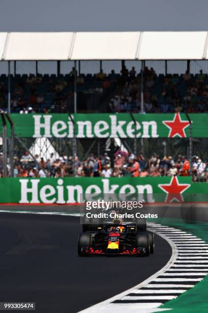 Max Verstappen of the Netherlands driving the Aston Martin Red Bull Racing RB14 TAG Heuer on track during final practice for the Formula One Grand...