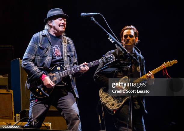 Neil Young performs on Day 2 of Festival d'ete de Quebec on July 6, 2018 in Quebec City, Canada.