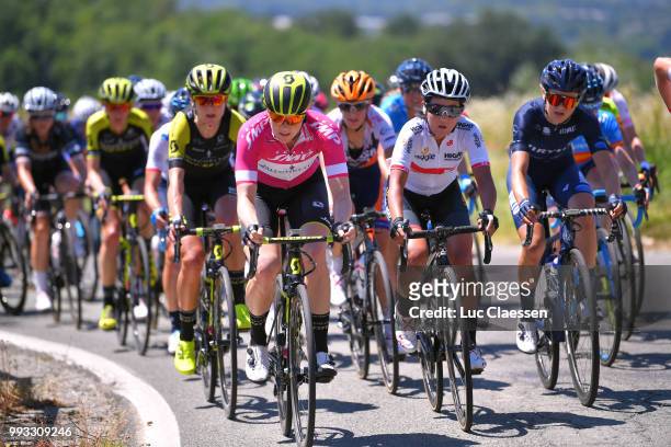 Sarah Roy of Australia and Team Mitchelton-Scott Purple Points Jersey / Eri Yonamine of Japan and Team Wiggle High5 / during the 29th Tour of Italy...