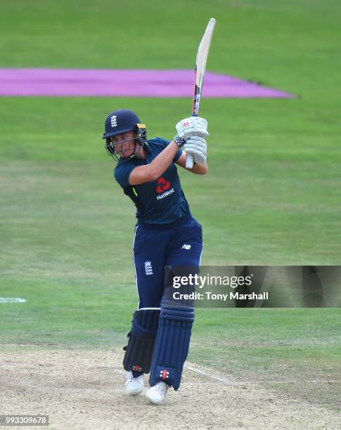 Lauren Winfield of England Women batts during the 1st ODI: ICC Women's Championship between England Women and New Zealand Women at Headingley on July...
