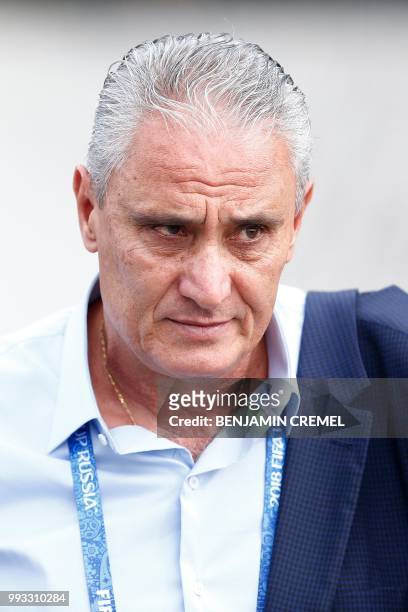 Brazil's coach Tite leaves his team's hotel in Kazan on July 7 a day after the five-time champions crashed out of the Russia 2018 World Cup football...