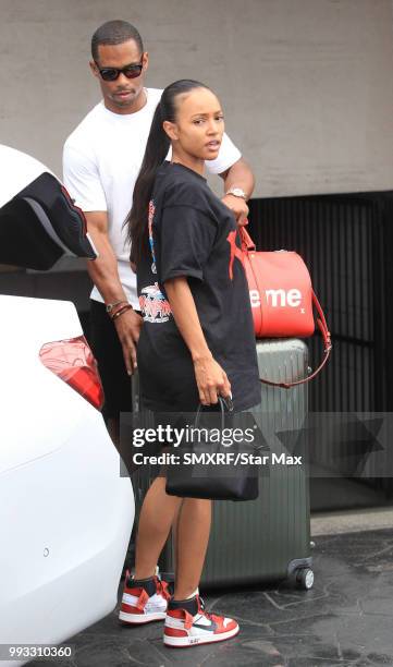 Karrueche Tran and Victor Cruz are seen on July 6, 2018 in Los Angeles, CA.