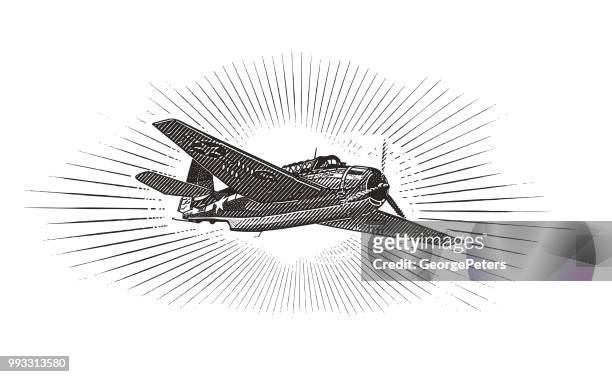 stockillustraties, clipart, cartoons en iconen met ww2 vliegtuig. avenger dive bomber - propeller plane