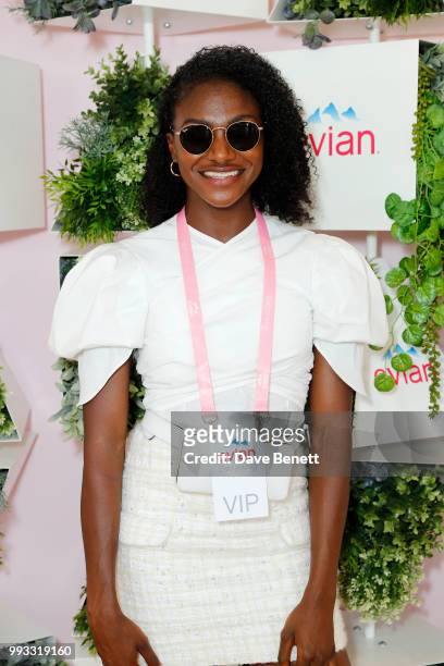 Dina Asher-Smith attends the evian Live Young Suite at The Championship at Wimbledon on July 7, 2018 in London, England.