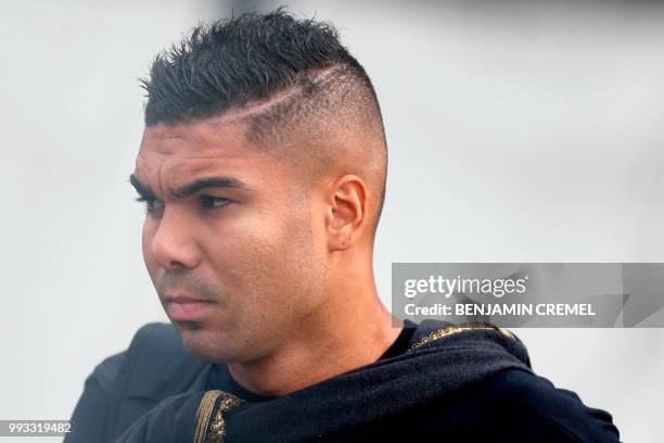 Brazil's midfielder Casemiro leaves his team's hotel in Kazan on July 7 a day after the five-time champions crashed out of the Russia 2018 World Cup...