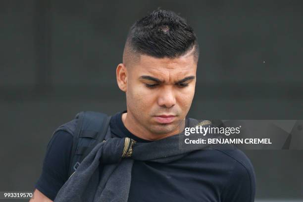 Brazil's midfielder Casemiro leaves his team's hotel in Kazan on July 7 a day after the five-time champions crashed out of the Russia 2018 World Cup...