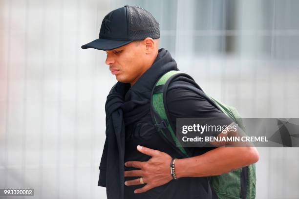 Brazil's defender Thiago Silva leaves his team's hotel in Kazan on July 7 a day after the five-time champions crashed out of the Russia 2018 World...