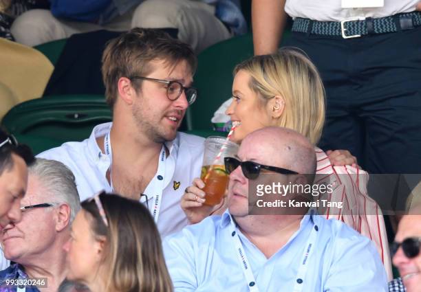 Iain Stirling and Laura Whitmore attend day six of the Wimbledon Tennis Championships at the All England Lawn Tennis and Croquet Club on July 7, 2018...