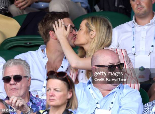 Iain Stirling and Laura Whitmore attend day six of the Wimbledon Tennis Championships at the All England Lawn Tennis and Croquet Club on July 7, 2018...