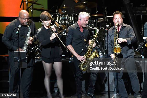 Jazz musician Dave Koz appears on stage during the 'Dave Koz and Friends Summer Horns Tour' at Thousand Oaks Civic Arts Plaza on July 6, 2018 in...