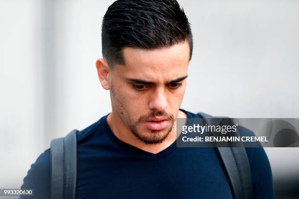 Brazil's defender Fagner leaves his team's hotel in Kazan on July 7 a day after the five-time champions crashed out of the Russia 2018 World Cup...