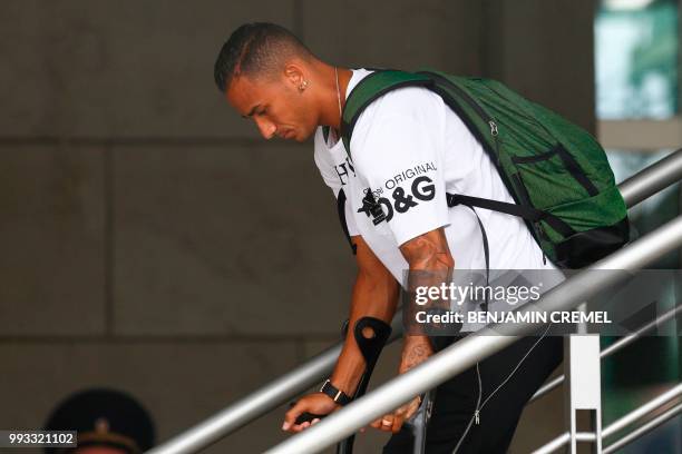 Brazil's defender Danilo leaves his team's hotel in Kazan on July 7 a day after the five-time champions crashed out of the Russia 2018 World Cup...