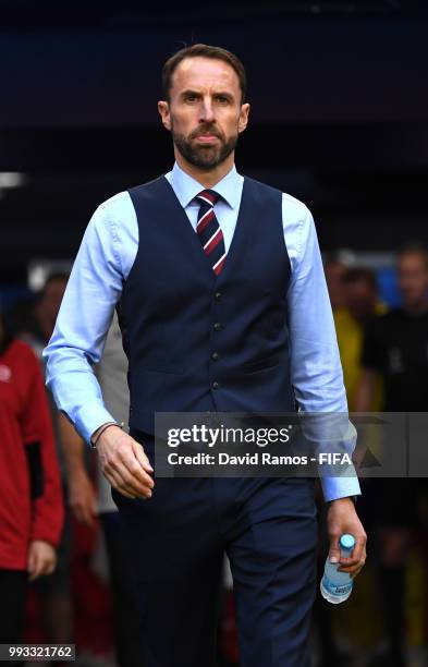 Gareth Southgate, Manager of England walks out prior to the 2018 FIFA World Cup Russia Quarter Final match between Sweden and England at Samara Arena...