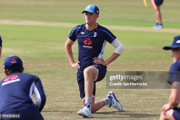 Adam Finch during a England Young Lions nets training session at Scarborough Cricket Club on July 7, 2018 in Scarborough, England.