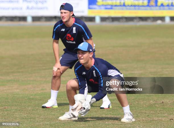 Jack Davies during a England Young Lions nets training session at Scarborough Cricket Club on July 7, 2018 in Scarborough, England.