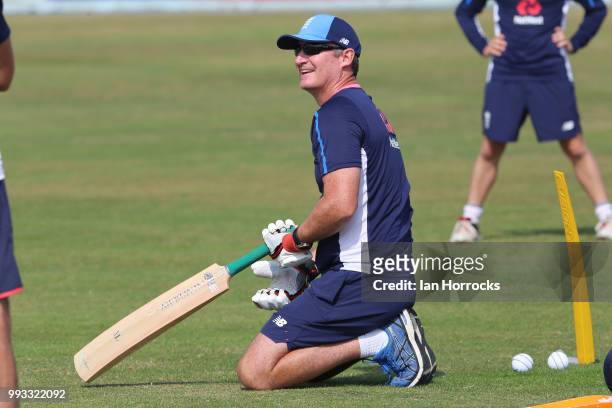 Coach Mal Loye during a England Young Lions nets training session at Scarborough Cricket Club on July 7, 2018 in Scarborough, England.