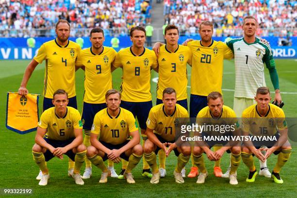 Sweden's defender Andreas Granqvist, Sweden's forward Marcus Berg, Sweden's midfielder Albin Ekdal, Sweden's defender Victor Lindelof, Sweden's...