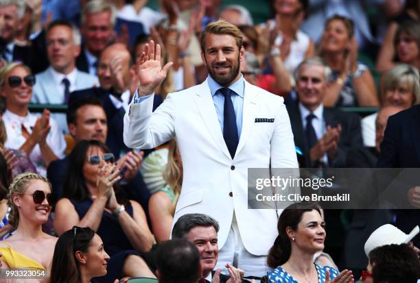 British rugby player Chris Robshaw attends day six of the Wimbledon Lawn Tennis Championships at All England Lawn Tennis and Croquet Club on July 7,...