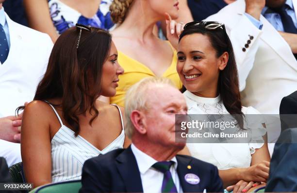 Lorna Parkin and Jessica Ennis-Hill attend day six of the Wimbledon Lawn Tennis Championships at All England Lawn Tennis and Croquet Club on July 7,...