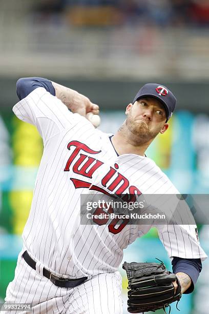 Jon Rauch of the Minnesota Twins pitches to the Chicago White Sox on May 12, 2010 at Target Field in Minneapolis, Minnesota. The Twins won 3-2.