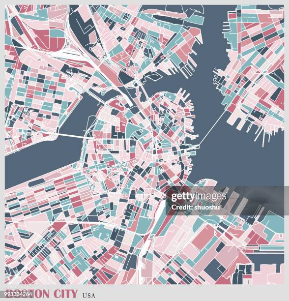 ilustraciones, imágenes clip art, dibujos animados e iconos de stock de ilustración de arte de mapa de la ciudad de boston - boston massachusetts