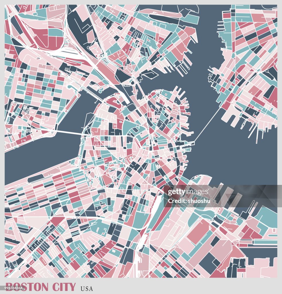 Kunst illustratie van de plattegrond van de stad van boston
