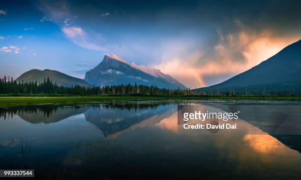 mt. rundle and vermillion lake - vermillion stock pictures, royalty-free photos & images