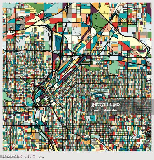denver city art deco map - denver art stock illustrations