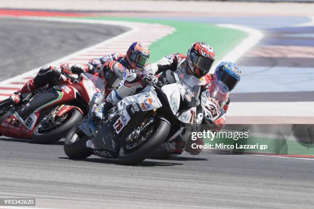 Loris Baz of France and Gulf Althea BMW Racing Team crashed out during the Race 1 during the WorldSBK Riviera di Rimini - Qualifying on July 7, 2018...