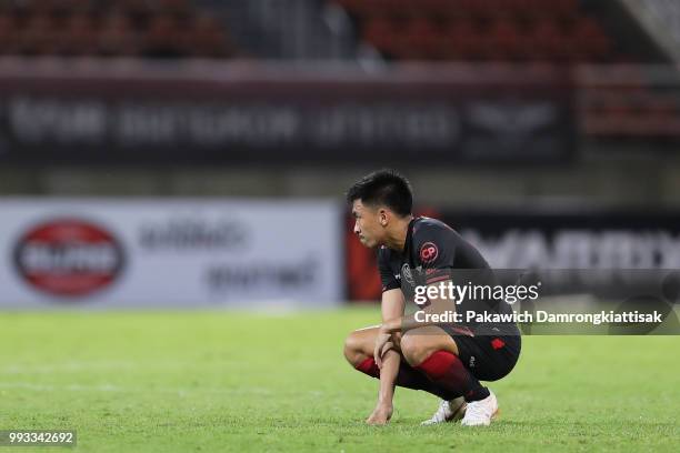 Rungrat Phumichantuk of True Bangkok United shows dejection during the Thai League 1 match between True Bangkok United and Pattaya United at True...