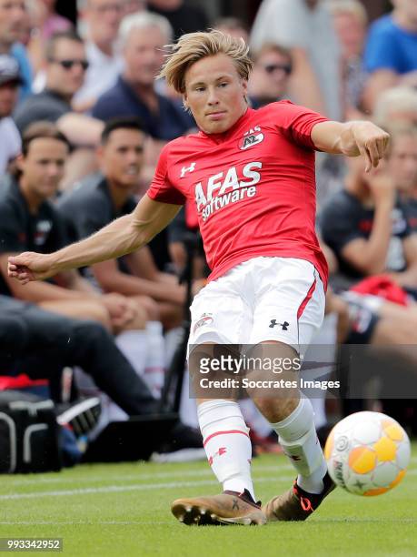 Jonas Svensson of AZ Alkmaar during the Club Friendly match between AZ Alkmaar v FC Midtjylland at the VV Dirkshorn on July 7, 2018 in Dirkshorn...