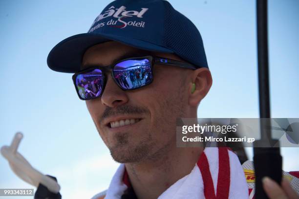Loris Baz of France and Gulf Althea BMW Racing Team smiles and prepares to start on grid during the Race 1 during the WorldSBK Riviera di Rimini -...