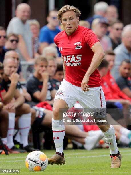 Jonas Svensson of AZ Alkmaar during the Club Friendly match between AZ Alkmaar v FC Midtjylland at the VV Dirkshorn on July 7, 2018 in Dirkshorn...