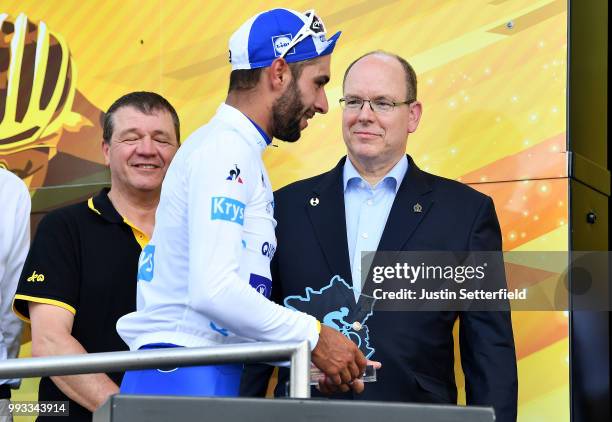 Podium / Fernando Gaviria of Colombia and Team Quick-Step Floors White Best Young Jersey / Celebration / Podium / Albert II Prince of Monaco / during...