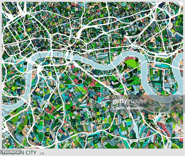 color lump style london city art map - urban road stock illustrations