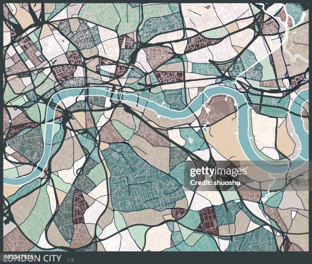 color lump style london city art map - river thames shape stock illustrations
