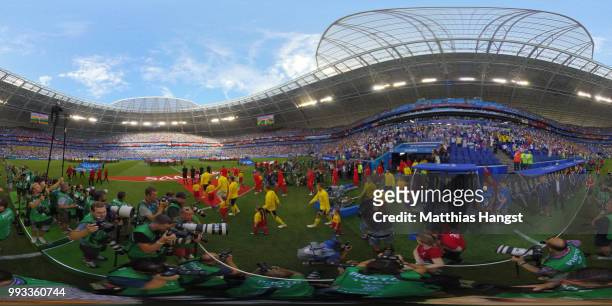 General view inside the stadium as teams walk on the pitch prior to the 2018 FIFA World Cup Russia Quarter Final match between Sweden and England at...