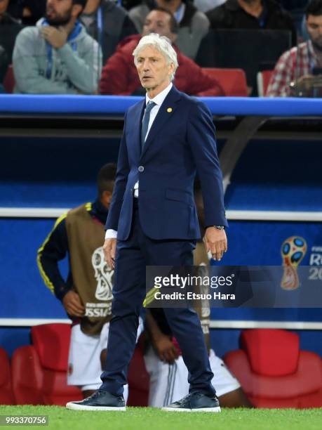 Colombia head coach Jose Pekerman looks on during the 2018 FIFA World Cup Russia Round of 16 match between Colombia and England at Spartak Stadium on...