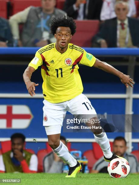 Juan Cuadrado of Colombia in action during the 2018 FIFA World Cup Russia Round of 16 match between Colombia and England at Spartak Stadium on July...