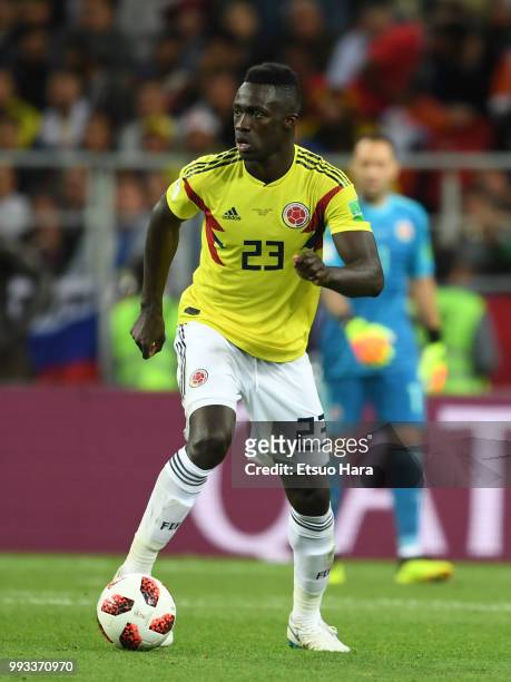 Davinson Sanchez of Colombia in action during the 2018 FIFA World Cup Russia Round of 16 match between Colombia and England at Spartak Stadium on...