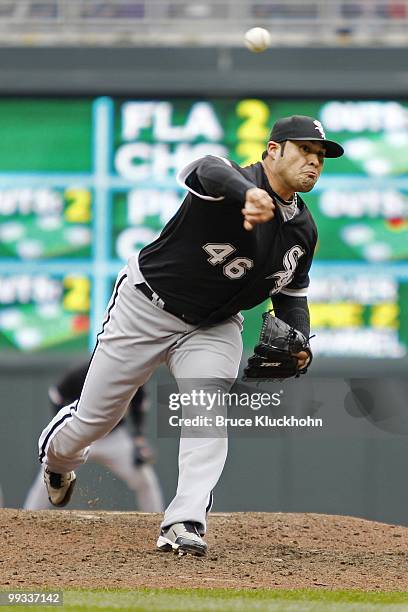 Sergio Santos of the Chicago White Sox pitches to the Minnesota Twins on May 12, 2010 at Target Field in Minneapolis, Minnesota. The Twins won 3-2.