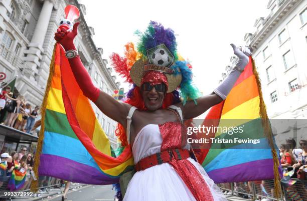 Parade goer during Pride In London on July 7, 2018 in London, England. It is estimated over 1 million people will take to the streets and...