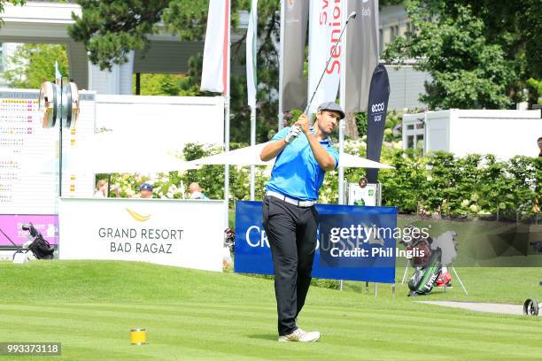 Nino Niederreiter, Swiss Ice Hockey player in action during Day Two of the Swiss Seniors Open at Golf Club Bad Ragaz on July 7, 2018 in Bad Ragaz,...