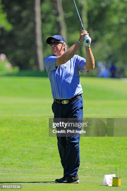 Barry Lane of England in action during Day Two of the Swiss Seniors Open at Golf Club Bad Ragaz on July 7, 2018 in Bad Ragaz, Switzerland.